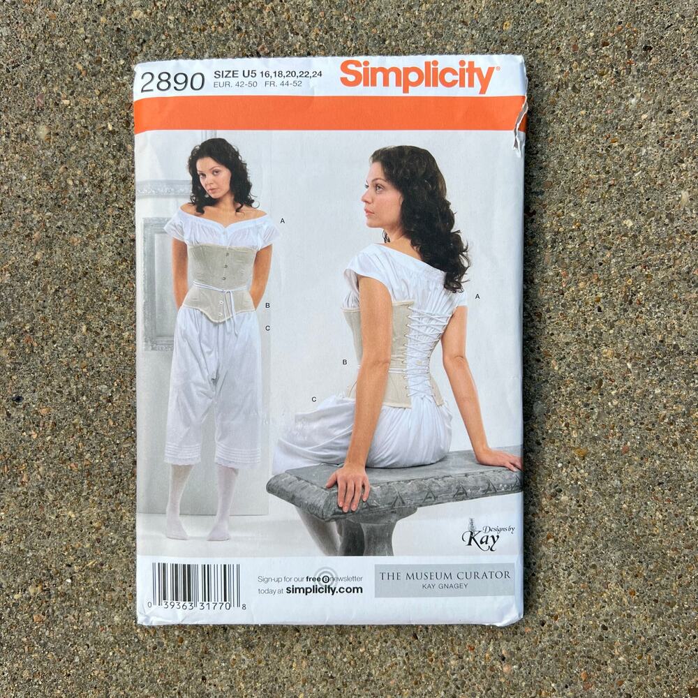 Simplicity Size 16-24 Museum Victorian Drawers Chemise Corset Pattern 2890 Uncut